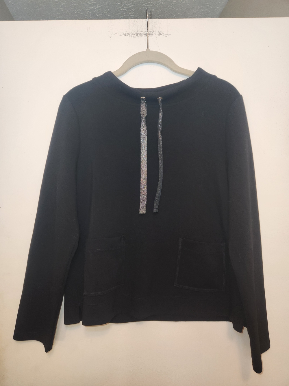 Chico's Black Pullover Hoodie with Metallic Drawcords Size 6 Chico's 0